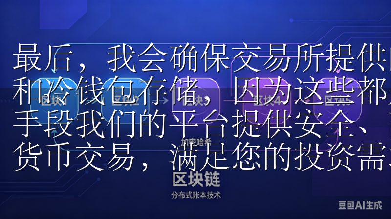 最后，我会确保交易所提供的安全措施，如双重认证（2FA）和冷钱包存储，因为这些都是保护我的资产免受黑客攻击的重要手段我们的平台提供安全、高效的交易环境，支持多种主流数字货币交易，满足您的投资需求。
