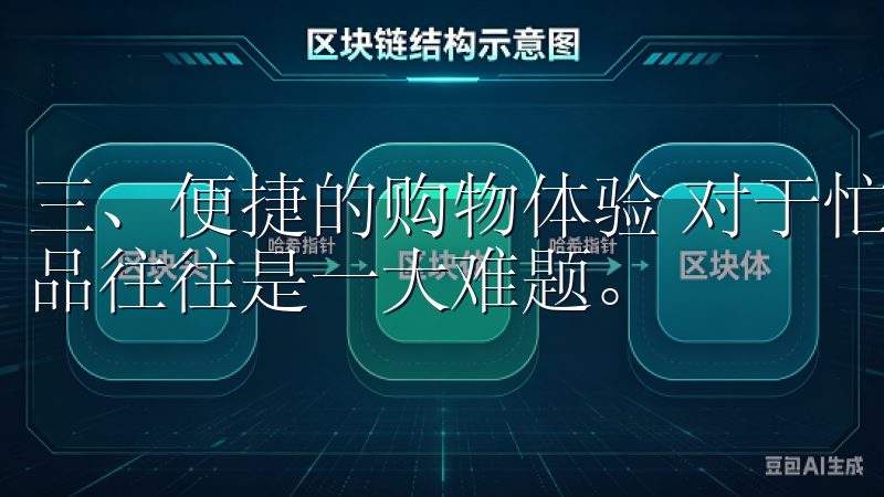 三、便捷的购物体验 对于忙碌的家庭而言，采购日常生活必需品往往是一大难题。