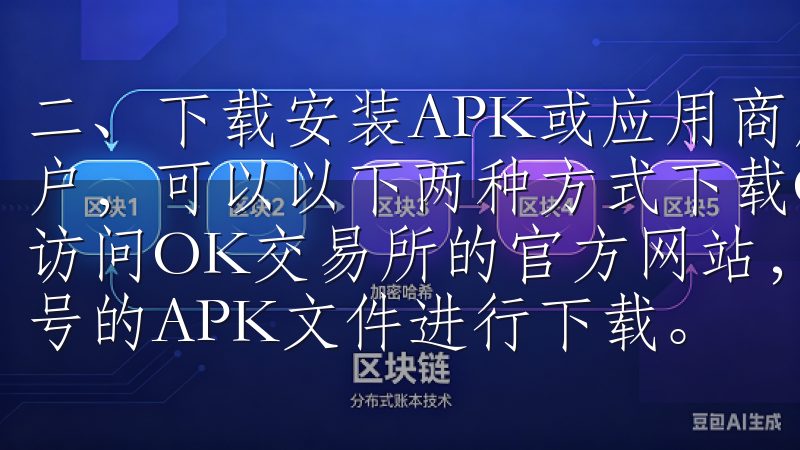 二、下载安装APK或应用商店搜索 安卓用户如果你是安卓用户，可以以下两种方式下载OK交易所应用 - 官方网站下载访问OK交易所的官方网站，找到下载链接，选择适合你手机型号的APK文件进行下载。