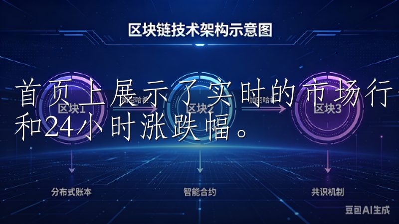 首页上展示了实时的市场行情，包括主要加密货币的价格走势图和24小时涨跌幅。