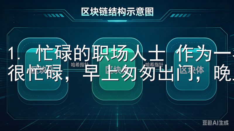 1. 忙碌的职场人士 作为一名普通上班族，我每一天都过得很忙碌，早上匆匆出门，晚上回家后希望能迅速放松。