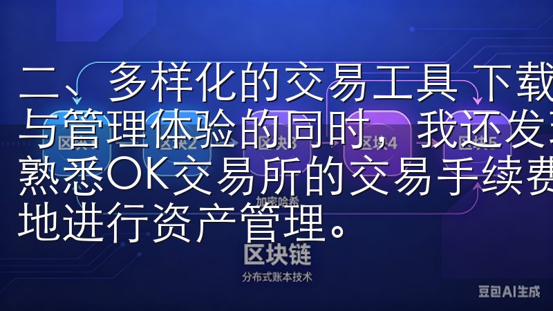 二、多样化的交易工具 下载OK交易所软件，享受便捷的交易与管理体验的同时，我还发现其提供了多样化的交易工具此外，熟悉OK交易所的交易手续费结构和支持的交易对，有助于更好地进行资产管理。