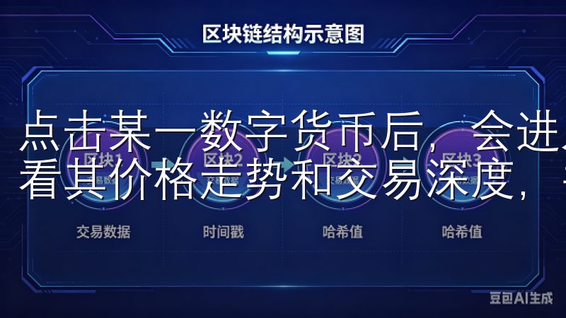 点击某一数字货币后，会进入该货币的详细信息页面，您可以查看其价格走势和交易深度，并且可以直接进行买卖操作。