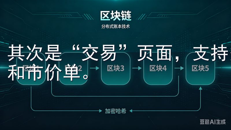 其次是“交易”页面，支持多种交易对和交易类型，包括限价单和市价单。