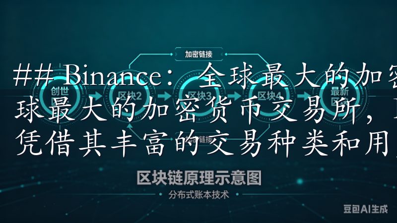 ## Binance：全球最大的加密货币交易平台 作为全球最大的加密货币交易所，Binance于2017年成立，凭借其丰富的交易种类和用户友好的界面迅速吸引了大量用户。