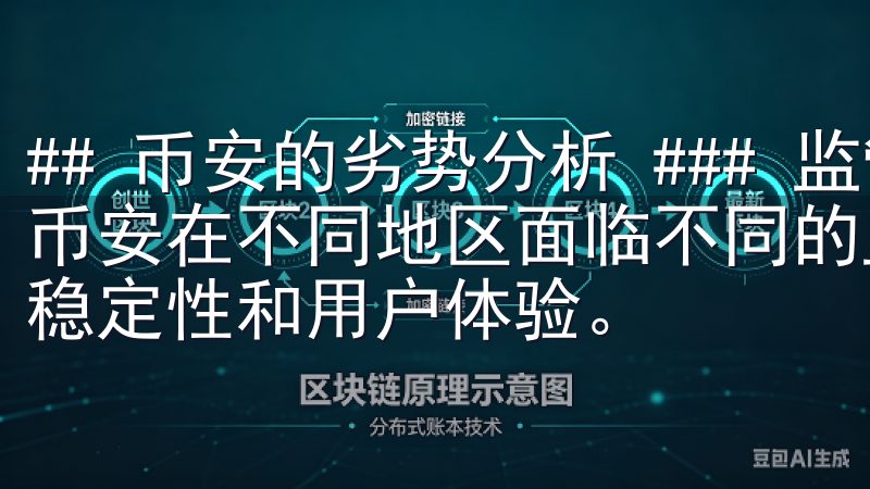 ## 币安的劣势分析 ### 监管压力 由于其全球性质，币安在不同地区面临不同的监管压力，一定程度上影响了平台的稳定性和用户体验。