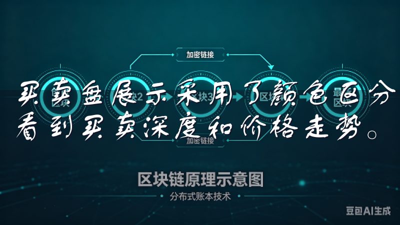 买卖盘展示采用了颜色区分和条形图表示，用户可以一目了然地看到买卖深度和价格走势。