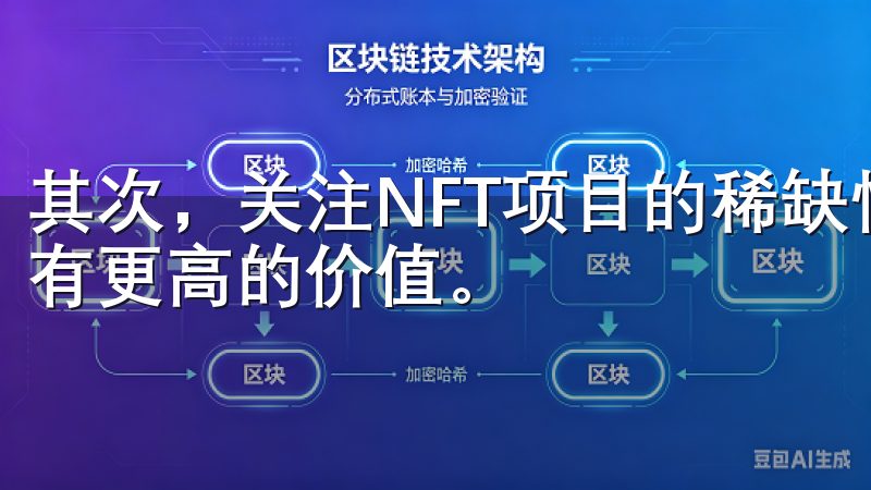 其次，关注NFT项目的稀缺性和流动性，稀缺的NFT通常具有更高的价值。