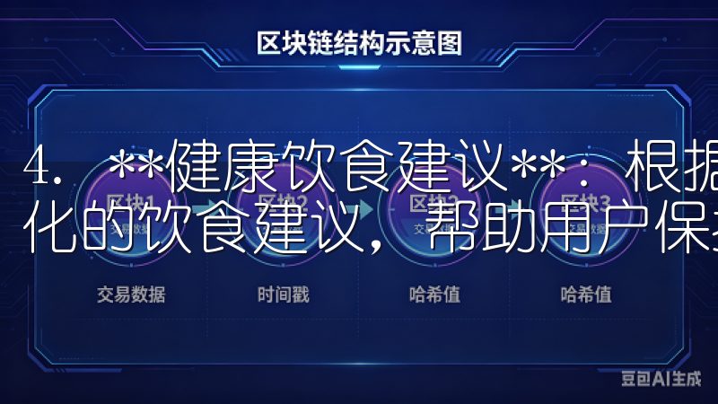 4. **健康饮食建议**：根据个人的健康状况，提供个性化的饮食建议，帮助用户保持健康的生活方式。